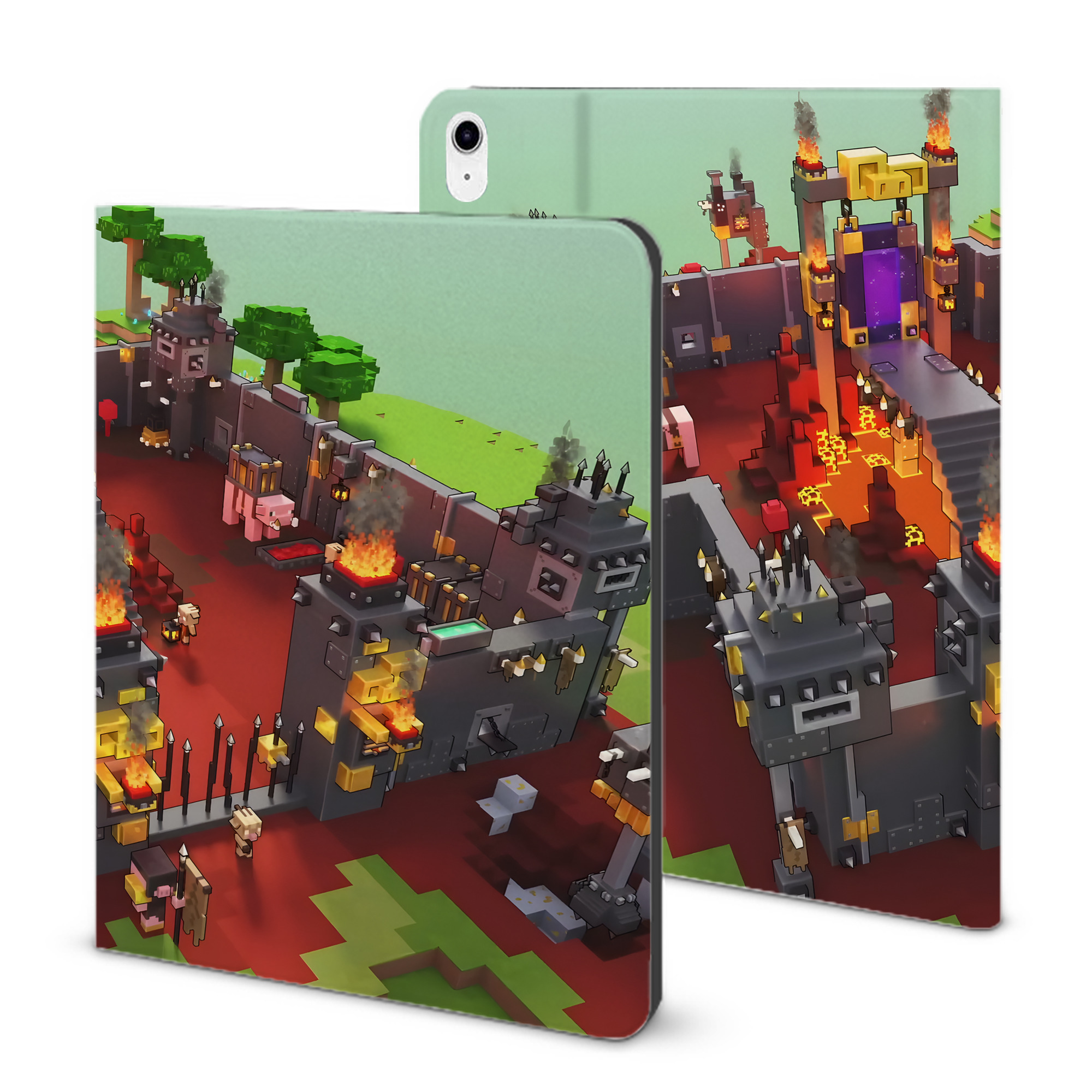 （画像用） マインクラフト ブロックの世界 Minecraft MC Block world IPad ケース ブック型 PUレザー TPU 耐衝撃 軽量 薄型 ペン収納なし 全面保護 IPad 各モデル対応